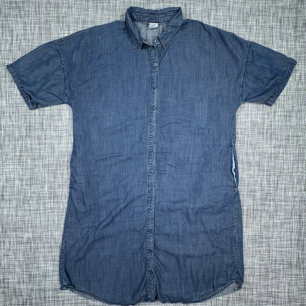 Chicos Shirt Dress Womens 3 XL 16/18 Blue Lyocell Denim Short Sleeve Pockets